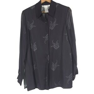 Jones New‎ York Sheer Silk Overlay Paisley Button Up Shirt Blouse Top Size 8